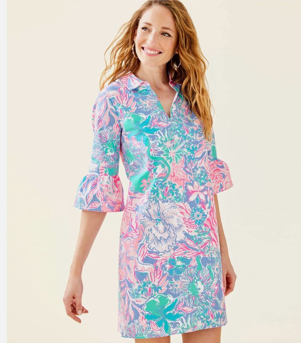 Lilly Pulitzer Ginger Stretch 3/4 Sleeve Blue Peri Dress NWT Size 0